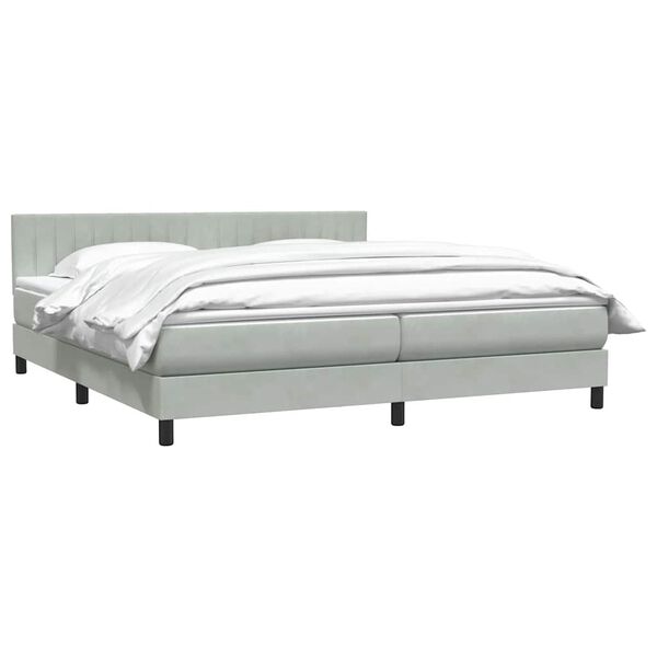 vidaXL Boxspringbett mit Matratze Hellgrau 180x210 cm Samt