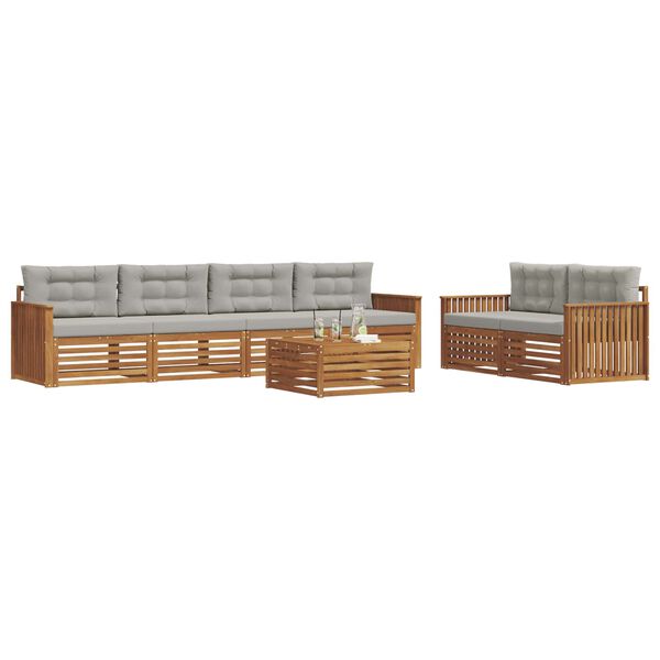 vidaXL Outdoor-Sofagarnitur mit Kissen 7 pcs Nat&uuml;rlich und Hellgrau