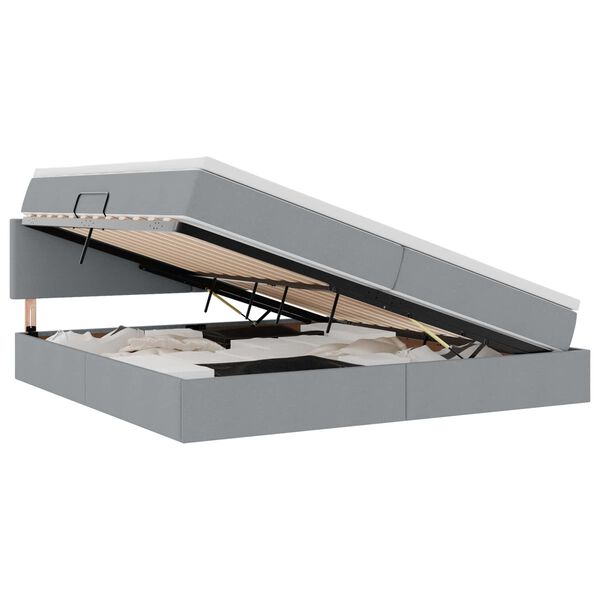 vidaXL Bett mit Stauraum und LED Hellgrau 200 x 200 cm Polyester