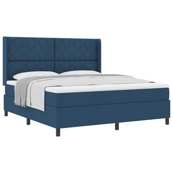 vidaXL Boxspringbett mit Matratze mit Kopfteil Blau 180 x 200 cm Stoff