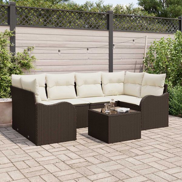 vidaXL Garten-Sofa-Set mit Kissen mit Speicher 7 pcs Braun und Creme