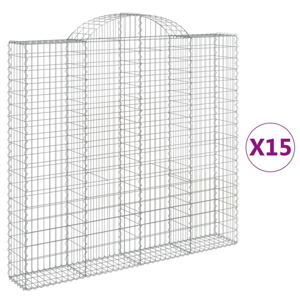 vidaXL Gabionen mit Hochbogen 15Stk. 200x30x180/200cm Verzinktes Eisen