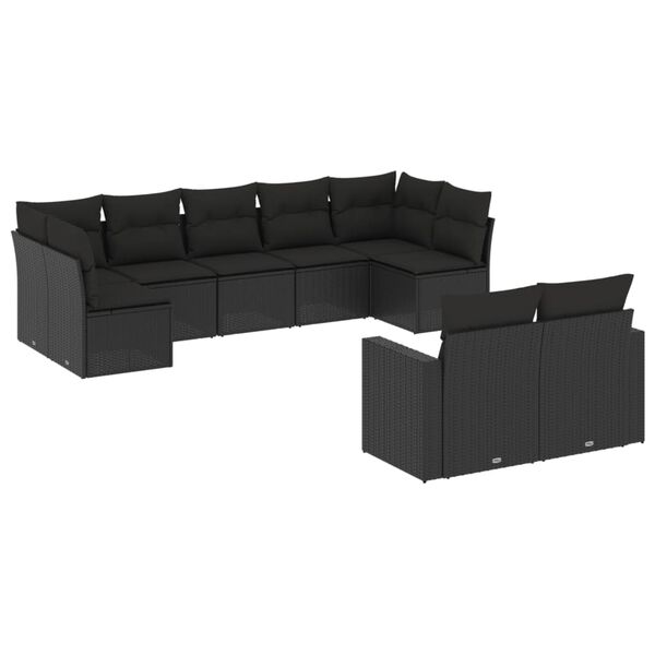 vidaXL 9-tlg. Garten-Sofagarnitur mit Kissen Schwarz Poly Rattan