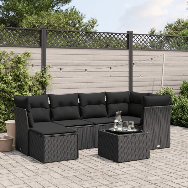 vidaXL 6-tlg. Garten-Sofagarnitur mit Kissen Schwarz Poly Rattan