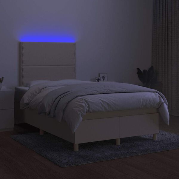 vidaXL Boxspringbett mit Matratze & LED Creme 120x190 cm Stoff