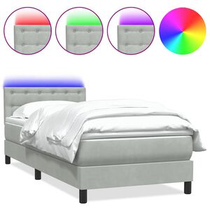 vidaXL Boxspringbett mit Matratze & LED Hellgrau 90x210 cm Samt