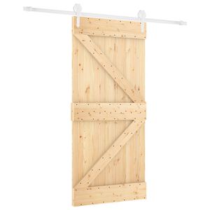 vidaXL Schiebet&uuml;r Nat&uuml;rlich und Wei&szlig; 90 x 210 cm Massives Kiefernholz