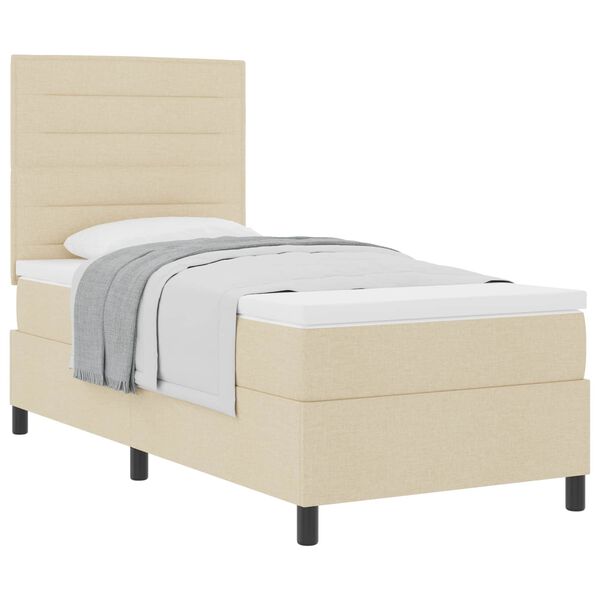 vidaXL Boxspringbett mit Matratze mit Kopfteil Creme 90 x 190 cm Stoff