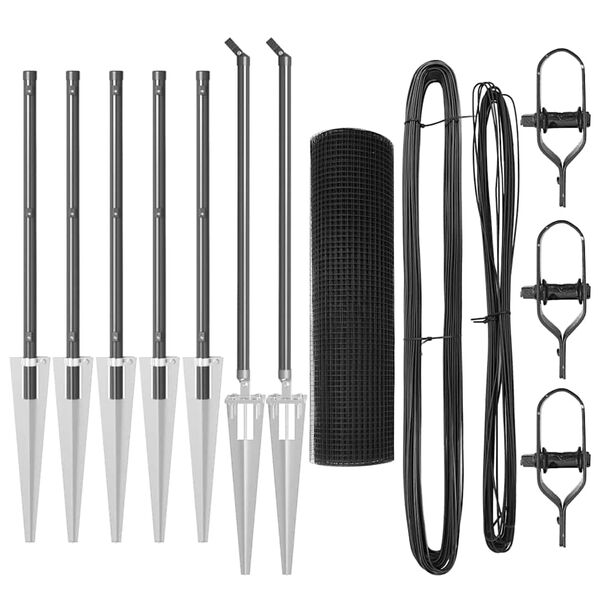 vidaXL Zaunpfosten Grau 10 x 0,8 m (25 x 25 mm Maschen) Stahl und PVC