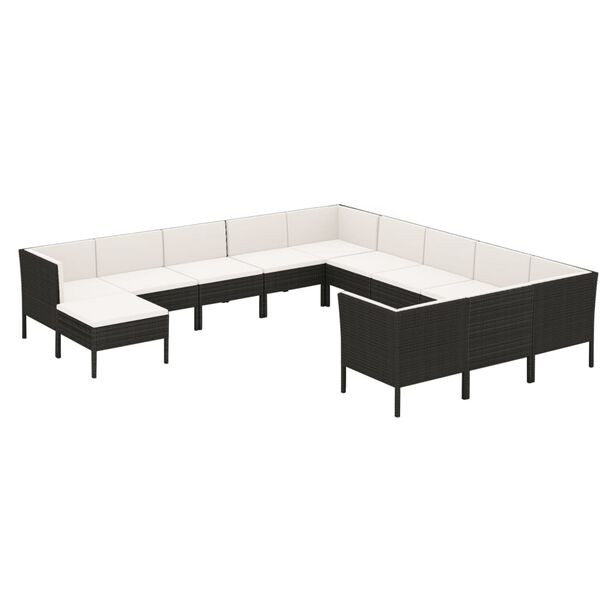 vidaXL 12-tlg. Garten-Lounge-Set mit Auflagen Poly Rattan Schwarz