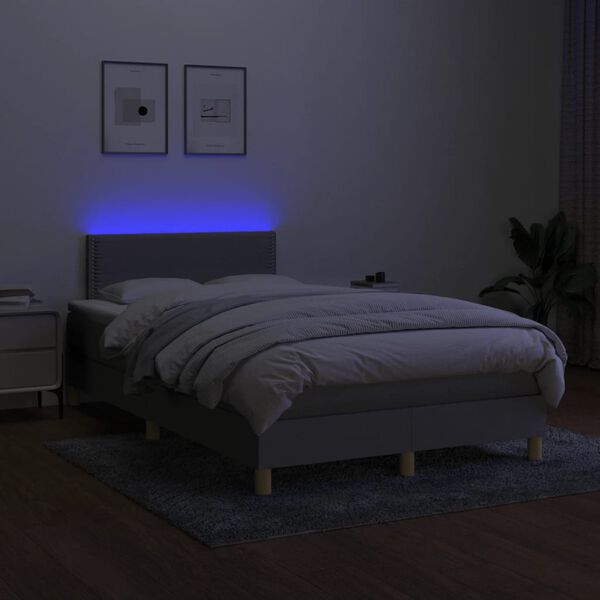 vidaXL Boxspringbett mit Matratze & LED Hellgrau 120x190 cm Stoff