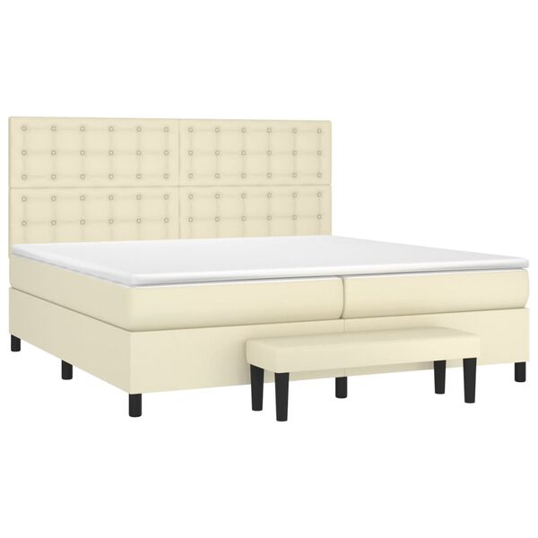 vidaXL Boxspringbett mit Matratze Creme 200x200 cm Kunstleder