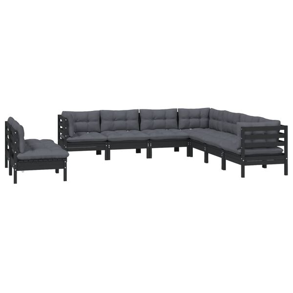 vidaXL 9-tlg. Garten-Lounge-Set mit Kissen Schwarz Massivholz Kiefer