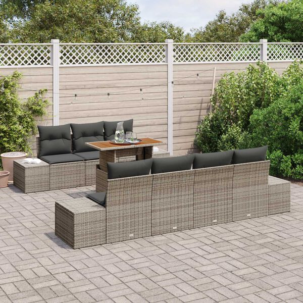 vidaXL Garten-Sofa-Set mit Speicher 8 pcs Grau Poly Rattan