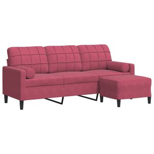 vidaXL 3-Sitzer-Sofa mit Hocker Weinrot 180 cm Samt