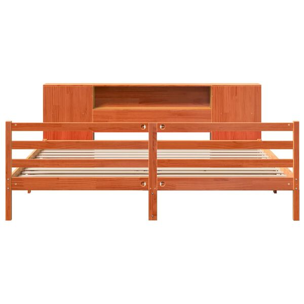 vidaXL Massivholzbett mit Regal ohne Matratze Wachsbraun 180x200 cm