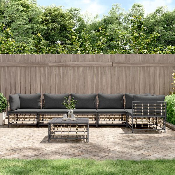 vidaXL 7-tlg. Garten-Lounge-Set mit Kissen Anthrazit Poly Rattan
