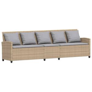 vidaXL Gartensofa 5-Sitzer mit Kissen Beige Poly Rattan