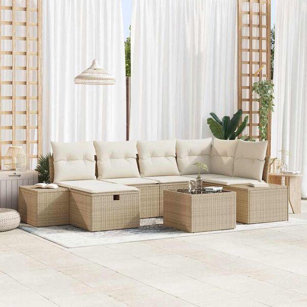 vidaXL Gartensofa-set mit Kissen 7 pcs Beige Poly-Rattan
