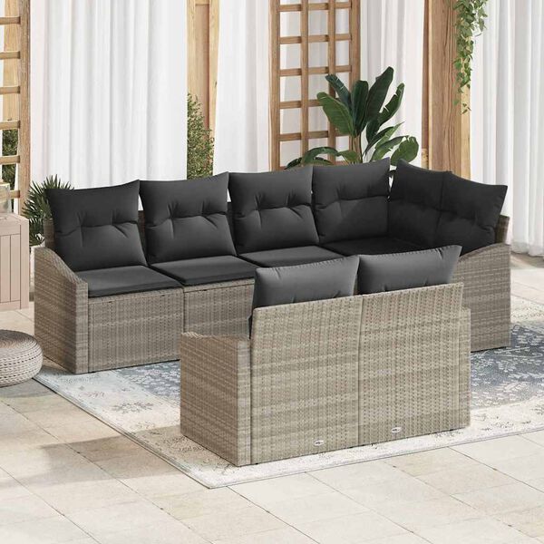 vidaXL Sofa Set mit Kissen 7 pcs Hellgrau Poly-Rattan