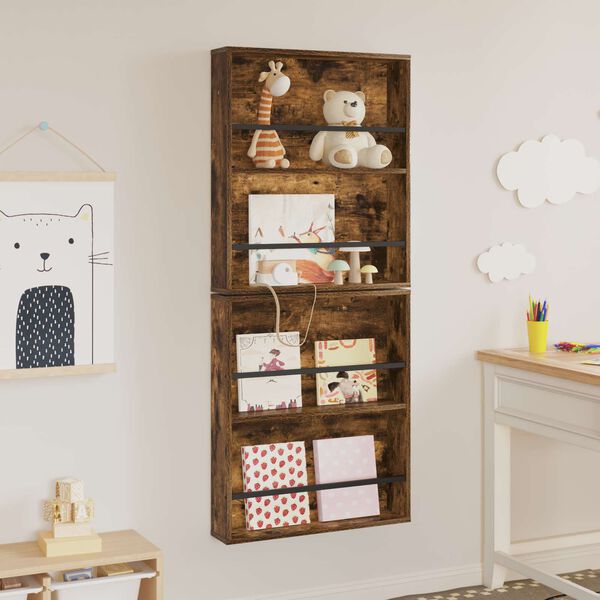 vidaXL Magazinregal mit Regal 2 pcs Ger&auml;ucherte Eiche 60 x 12 x 70 cm