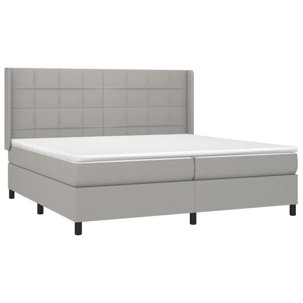vidaXL Boxspringbett mit Matratze & LED Hellgrau 200x200 cm Stoff