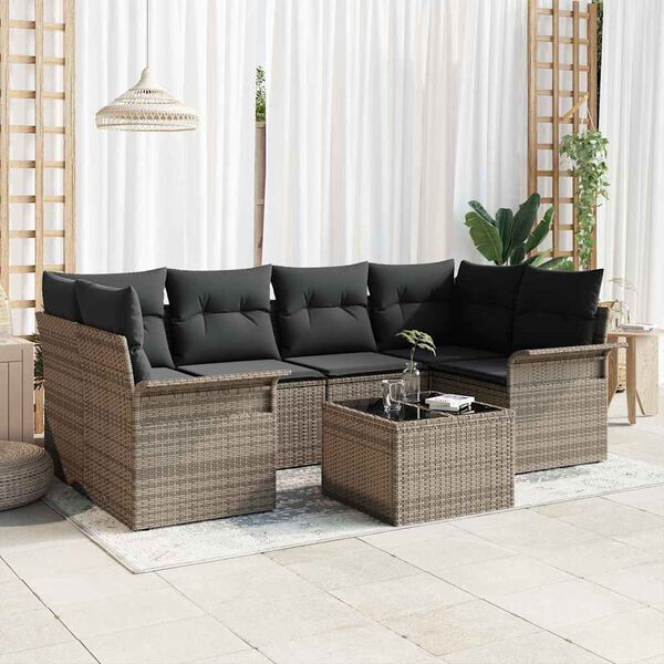 vidaXL Gartensofa-set mit Kissen 7 pcs Grau Poly-Rattan
