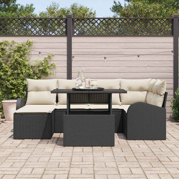 vidaXL Garten-Sofa-Set mit Kissen 7 pcs Schwarz und Creme