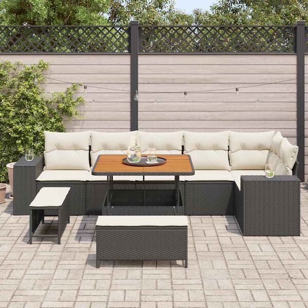 vidaXL Gartensofa-set mit Kissen 9 pcs Schwarz und Creme Poly-Rattan