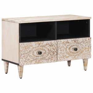 vidaXL TV-Schr&auml;nk mit Speicher Wei&szlig; 70 x 33,5 x 46 cm Massivholz Mango