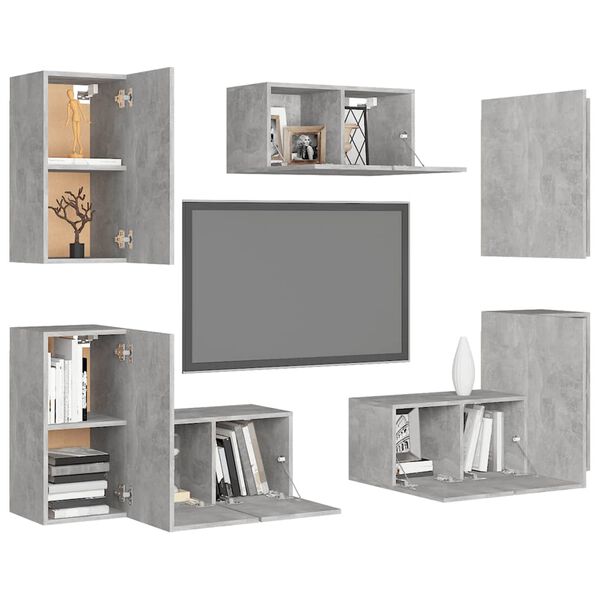 vidaXL 7-tlg. TV-Schrank-Set Betongrau Holzwerkstoff