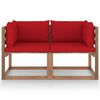 vidaXL Garten-Palettensofa 2-Sitzer mit Kissen in Rot Kiefernholz