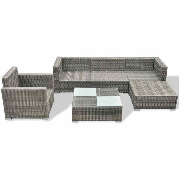 vidaXL 6-tlg. Garten-Lounge-Set mit Auflagen Poly Rattan Grau