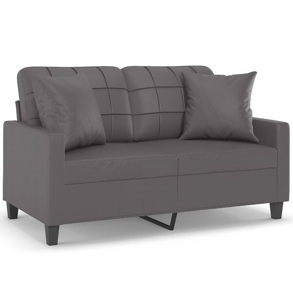 vidaXL 2-Sitzer-Sofa mit Zierkissen Grau 120 cm Kunstleder