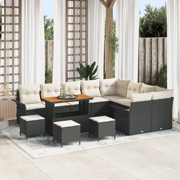 vidaXL Garten-Sofa-Set mit Kissen mit Kissen 13 pcs Schwarz und Creme