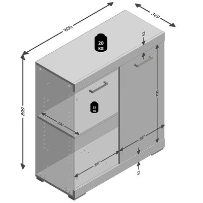 FMD Kommode mit 2 Türen 80 × 34,9 × 89,9 cm Weiß