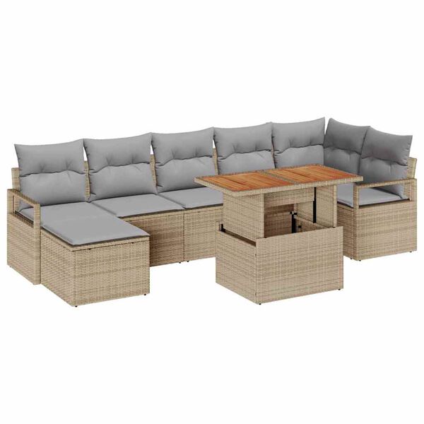 vidaXL Garten-Sofa-Set mit Speicher 8 pcs Beige Poly Rattan
