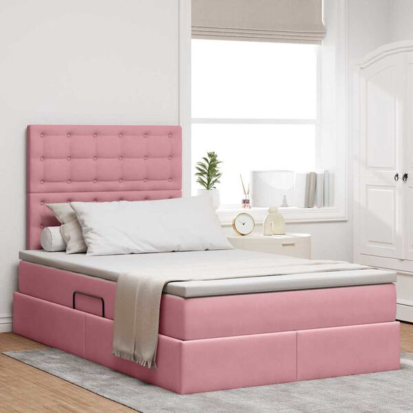 vidaXL Bett mit Stauraum und LED mit Matratze Rosa 120 x 200 cm Samt