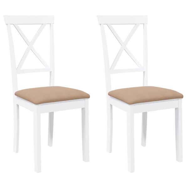 vidaXL Esszimmerstühle mit Kissen 2 Stk. Weiß Massivholz Gummibaum