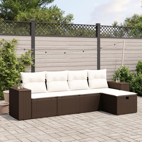 vidaXL 5-tlg. Garten-Sofagarnitur mit Kissen Braun Poly Rattan