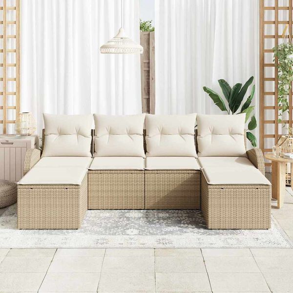 vidaXL Sofa Set mit Kissen 6 pcs Beige und Wei&szlig; Poly-Rattan