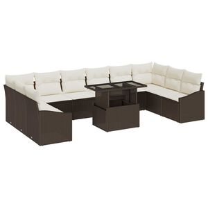 vidaXL Garten-Sofa-Set mit Kissen mit Speicher 11 pcs Braun und Creme