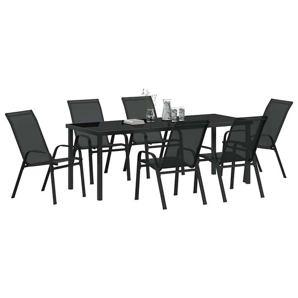 vidaXL Garten Essgruppe 7 pcs Schwarz Pulverbeschichteter Stahl