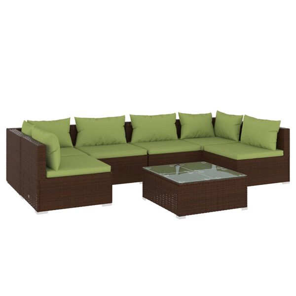 vidaXL 7-tlg. Garten-Lounge-Set mit Kissen Poly Rattan Braun