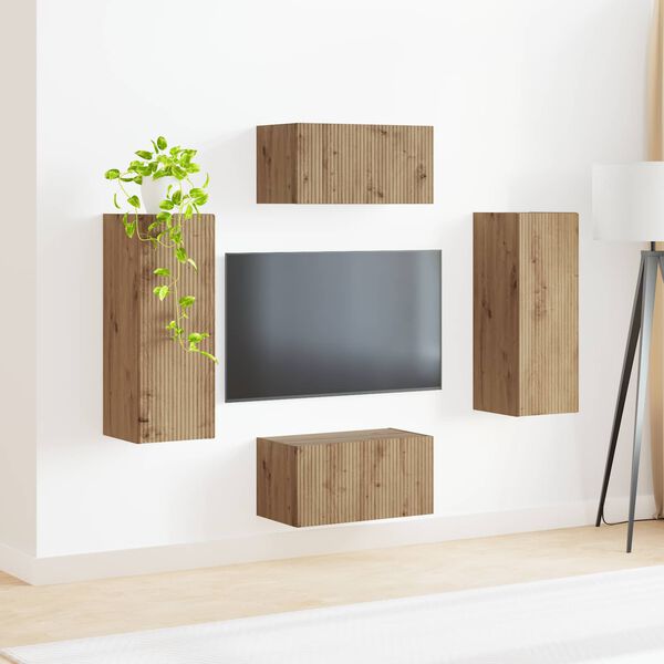vidaXL TV-Schrankset Wandmontiert 2 pcs Artisan-Eiche Holzwerkstoff