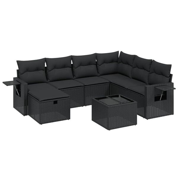 vidaXL 8-tlg. Garten-Sofagarnitur mit Kissen Schwarz Poly Rattan