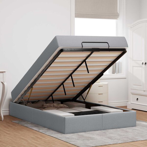 vidaXL Bettgestell mit Matratze mit Matratze 2 pcs Hellgrau Stoff