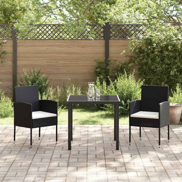 vidaXL Garten Essgruppe mit Kissen 3 pcs Schwarz Poly-Rattan