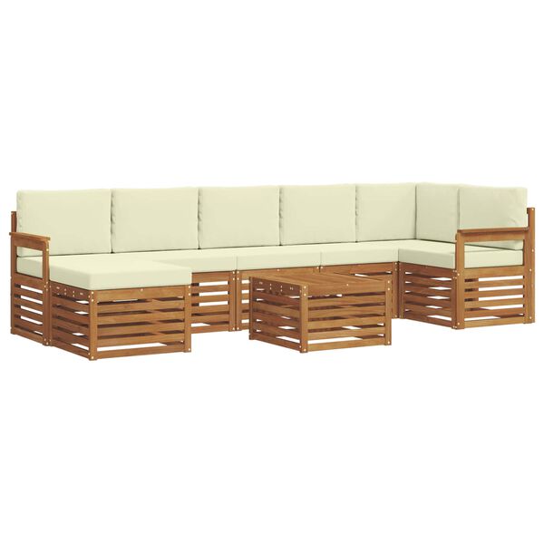 vidaXL Ecksofa Set mit Kissen 8 pcs Natur und Creme Massivholz Akazie