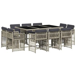 vidaXL 11-tlg. Garten-Essgruppe mit Kissen Hellgrau Poly Rattan